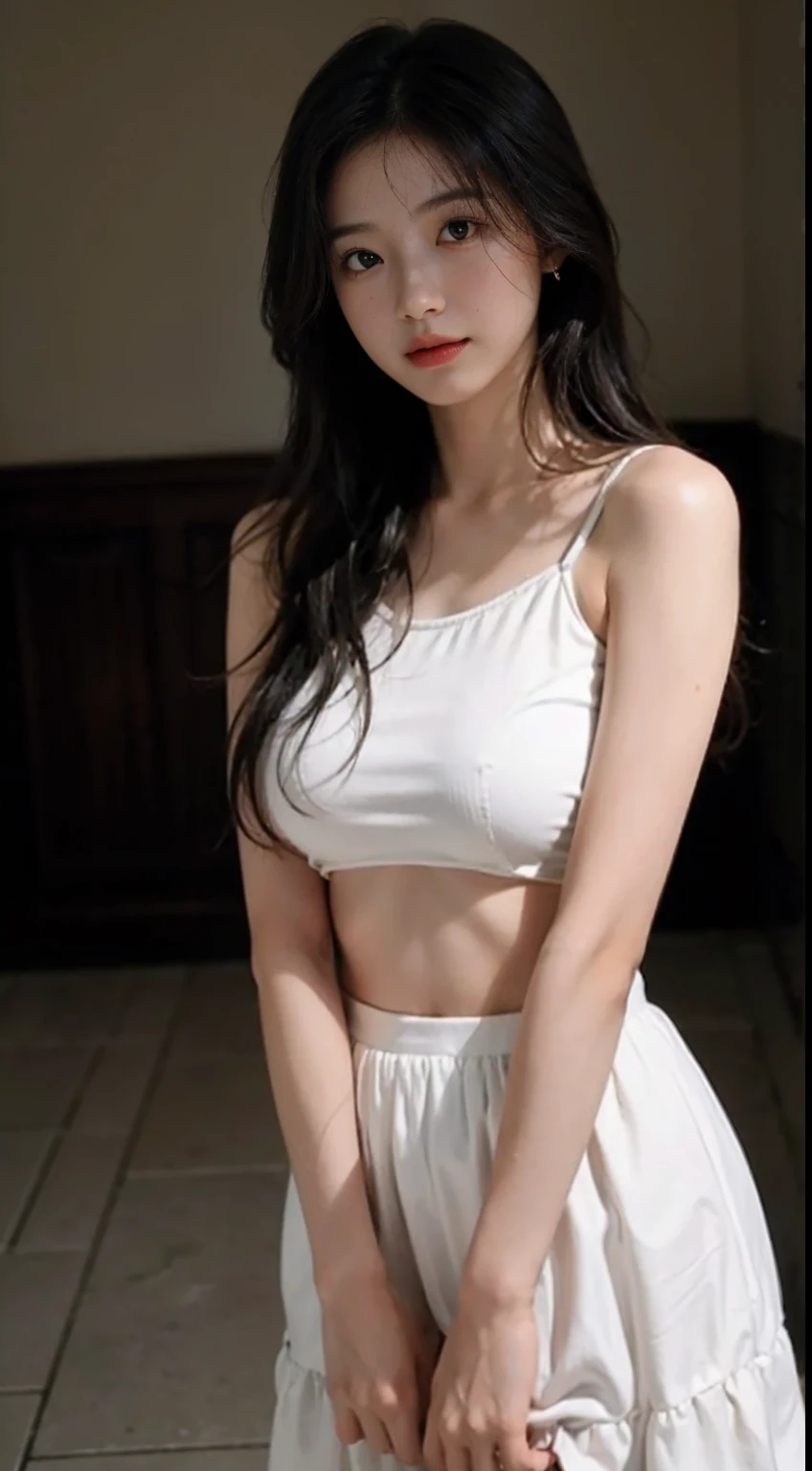 1girll, (Super:1.2), ((white shirt:1.2)), RAW photos, (realisticlying:1.37, realisticlying), HD CG unified 8K wallpaper, Watch viewer, ((straight from the front))), (Head office skin: 1.8, Glow skin), 8K UHD, digital SLR camera, gentle illumination, high high quality, filmgrain, FUJI XT3, (The upper part of the body: 1.6) ), (profesional lighting: 1.6), (Showers, Wet body, wetclothes: 4.1), from below, to emphasize, cropped shoulders,huge tit, no-bra,Bigchest,