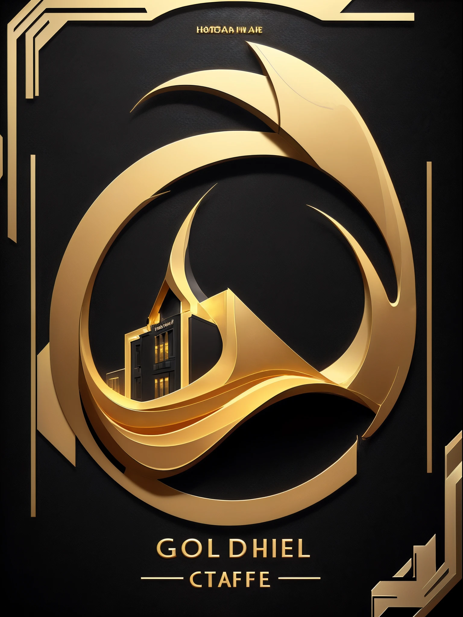 Hotel styled logo for hotel and Cafe ,Goldenish colour in black background,no text hd,[style] iconic logo,[logo description],[golden] vector,in [black] background