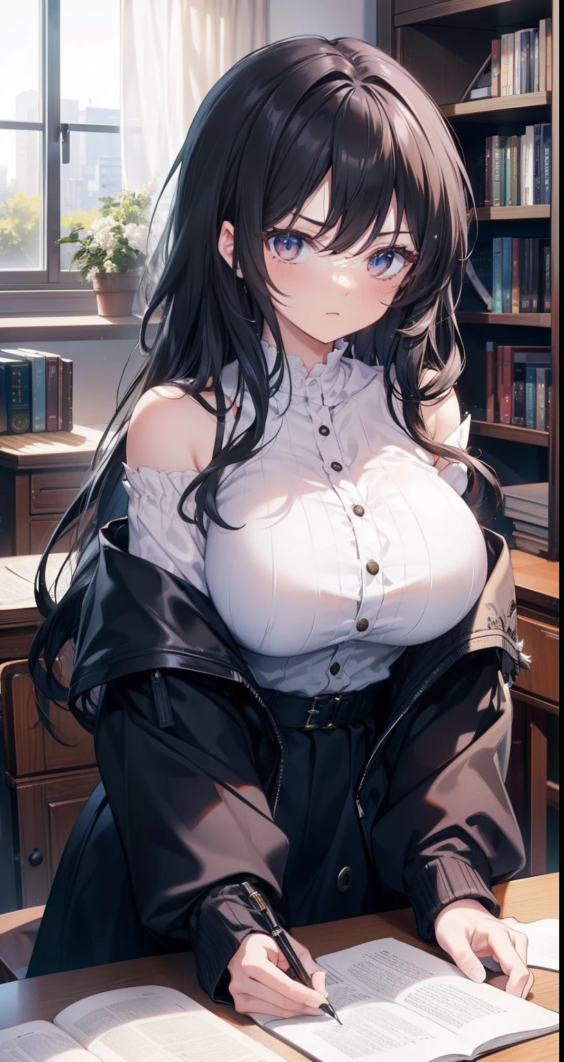 white Jacket, White Shirt, neck ribbon,
glasses, 
Red eyes, black hair,bangs,
1 girl,adult female,Beautiful long legs,Beautiful body,
Beautiful Nose,Beautiful character design, perfect eyes, perfect face,expressive eyes,Perfect balance,open mouth,(large breast:1.2),huge breast,big tits,wide tits,busty,Slender,(skinny body,Thin limbs),sweat,breath,blush,round breasts,blush,Slim figure,(My chest is shaking:1.2),Breast shaking,school,((shirt lift up)),show off bra,(color bra:1.2),toned stomach