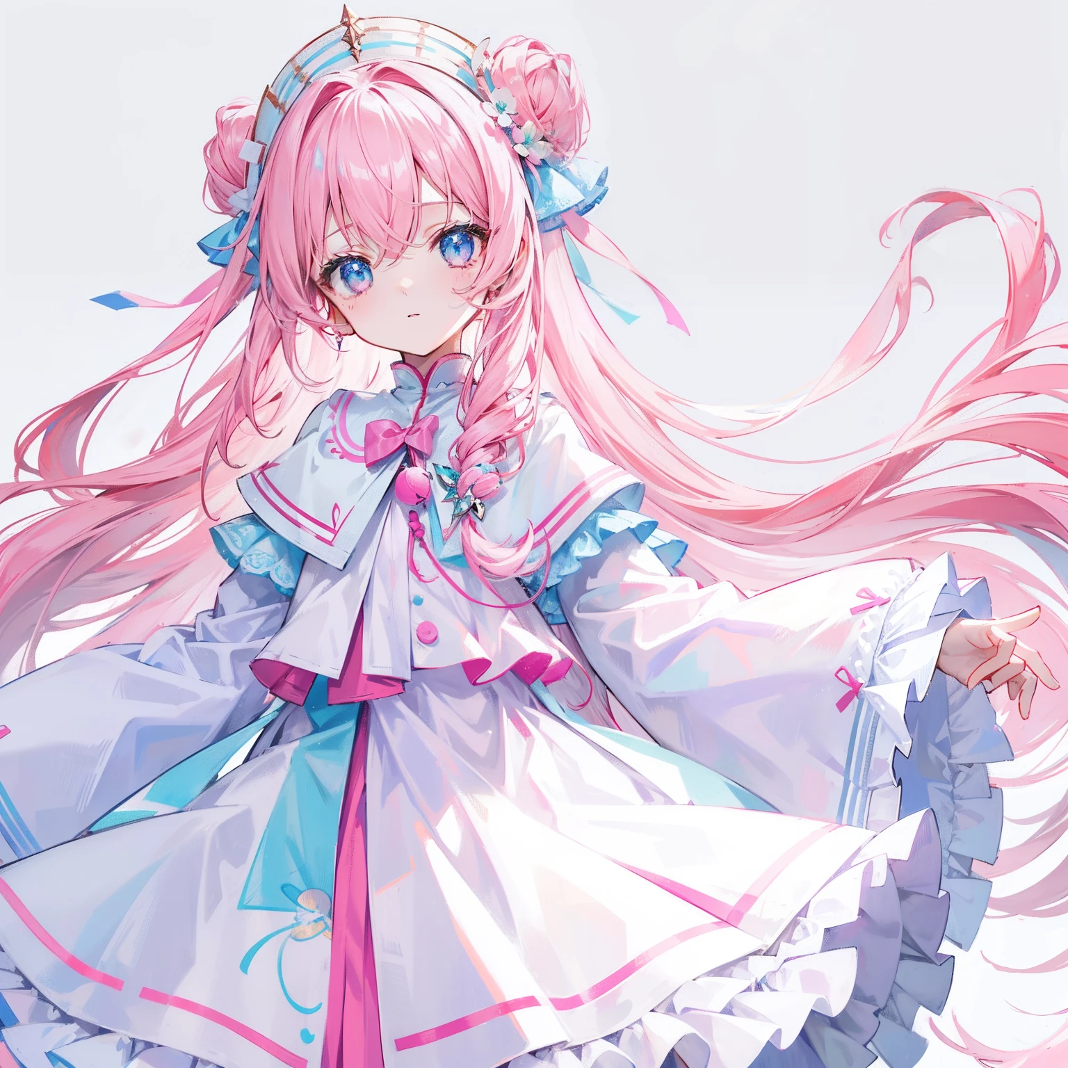 Long hair with light pink and white,Blue, White and pink clothes,She is a cute and cute girl,Transfer sister,It looks very light and warm