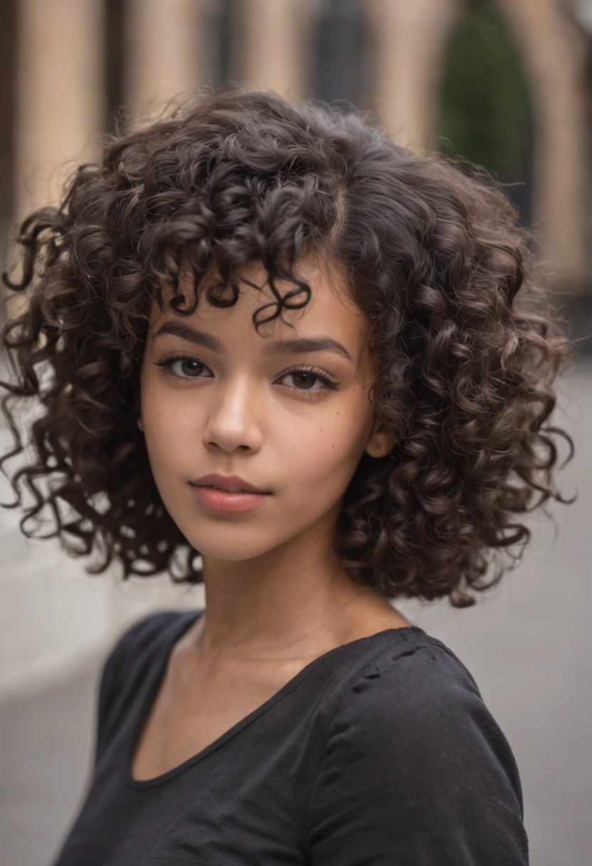 African American girl Black girl about 25 years old 8 inch long curly hair, curly and short top hair, Short black curly hair, Short curly hair, curly bang, very short curly hair, Messy curls, Curly Black Hair Natural black hair,Street photography,Street photography,