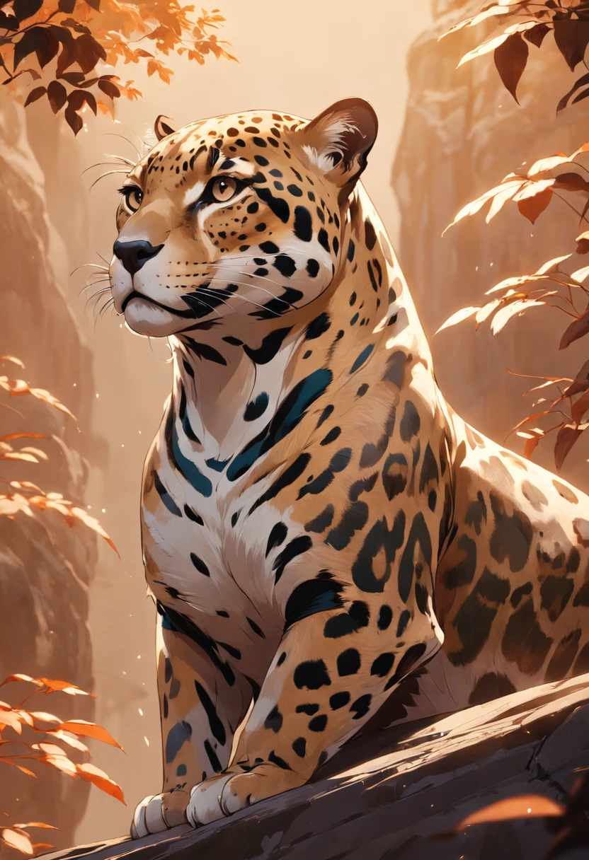 Jaguar painted in vintage sepia photography from 1800.