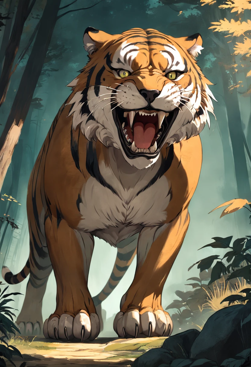 Saber-toothed tiger painted in vintage sepia photography from 1800.