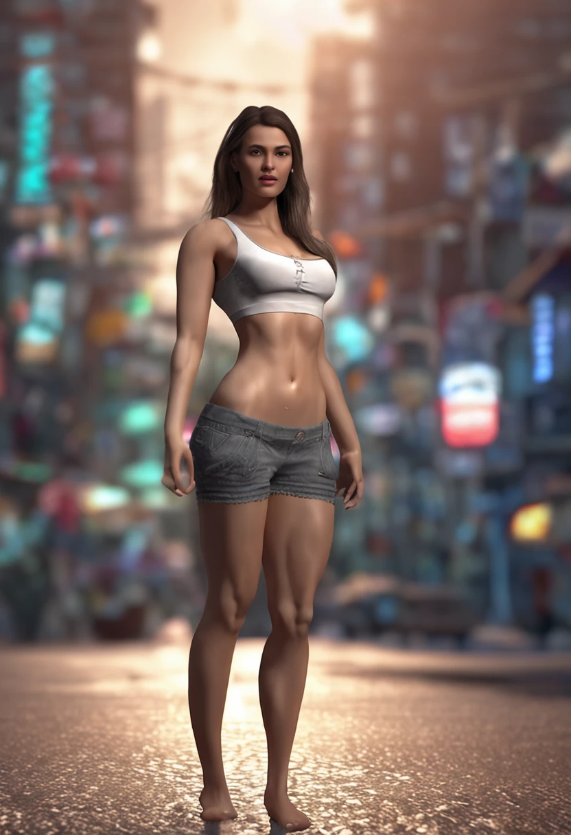 (Night scene, Best quality, 8K, Masterpiece: 1.3)), Focus: 1.2, Perfect body beauty: 1.4, buttocks: 1.2, (layered haircuts: 1.2)), (darkStreet: 1.3), Solo, Highly detailed face and skin texture, full bodyesbian, Delicate eyes, Double eyelids, Whitens the skin, Long hair, (face round: 1.5), (Loose crop top, Shorts: 1.6), high resolution, Big breasts, detailed realistic breasts, Beautiful breasts, Realistic pale skin, detailed realistic hands, detailed realistic fingers, perfect human body ratio, perfect women figure, Sexy, Sexual expression, Seductive, Tight clothes, Transparent clothes, Extremely detailed, Ultra photo realsisim, Smooth lighting, Detailed eyes, Detailed realistic hair, Slim abs, detailed realistic arms, realistic human body posture, tight transparent bra, detailed realistic women body parts, Young beautiful girl (slimthickvic), Sexy girl, detailed realistic necklace, 耳Nipple Ring, Detailed realistic bra textures