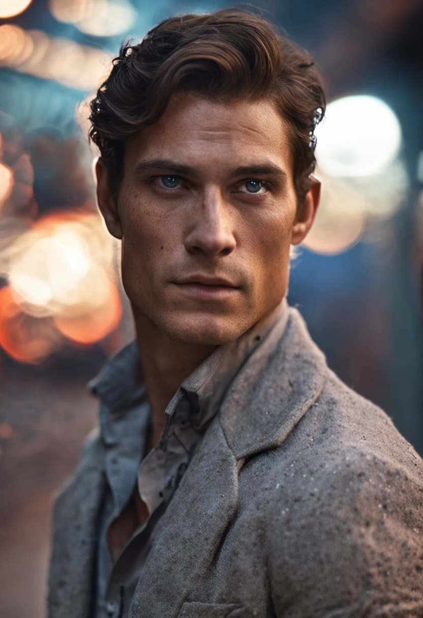 beautiful men, freckles, dark makeup, hyperdetailed photography, soft light, head and shoulders portrait, cover