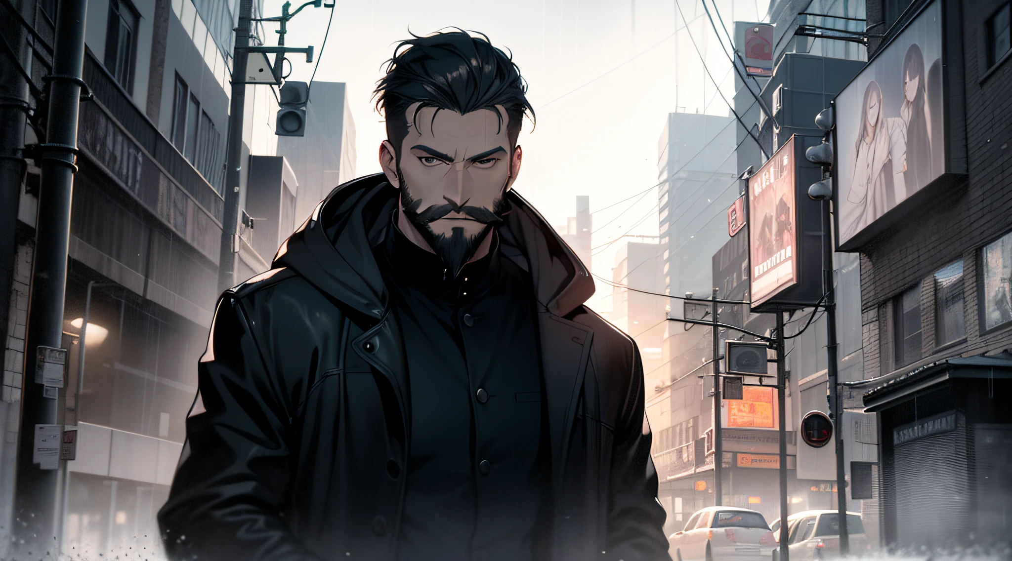 master part, Villain, culpado, Aura morta, olheiras nos olhos,  cabelos branco grisalhos, 1st grade, olhos amarelos, usando camisa branca simples, messy red tie, Cabelos Longos, serious stare, glasses, Estilo cyberpunk, fundo cyberpunk,