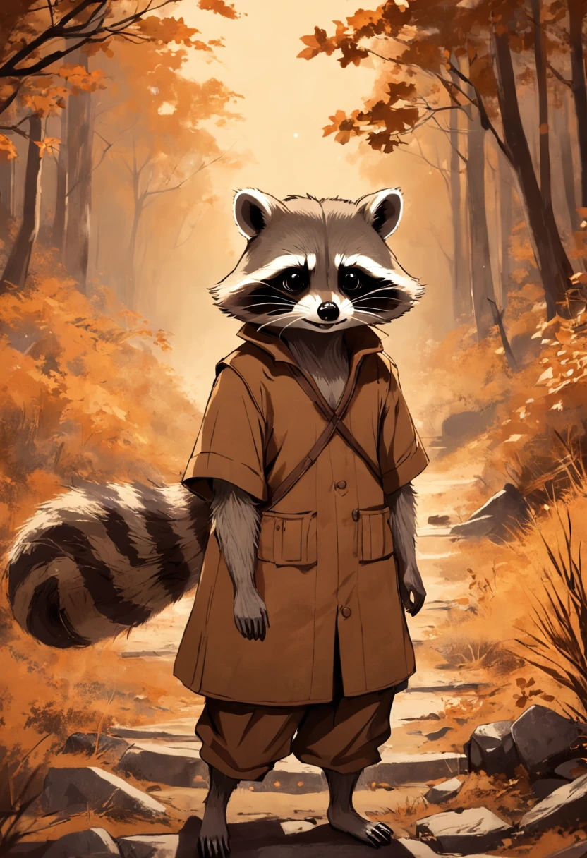 Raccoon in a retro sepia photo from the 1800s. People of other periods