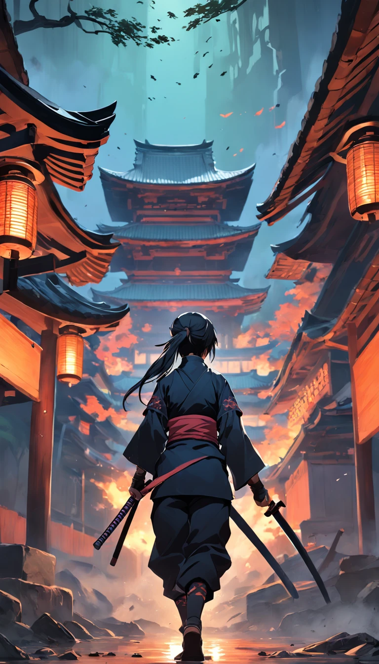 Tartaruga ninja the last Ronin , Scenario with destruction , oriental style setting , imagens sem deformidades , olhar fixo , melhor qualidade em tudo , obra prima