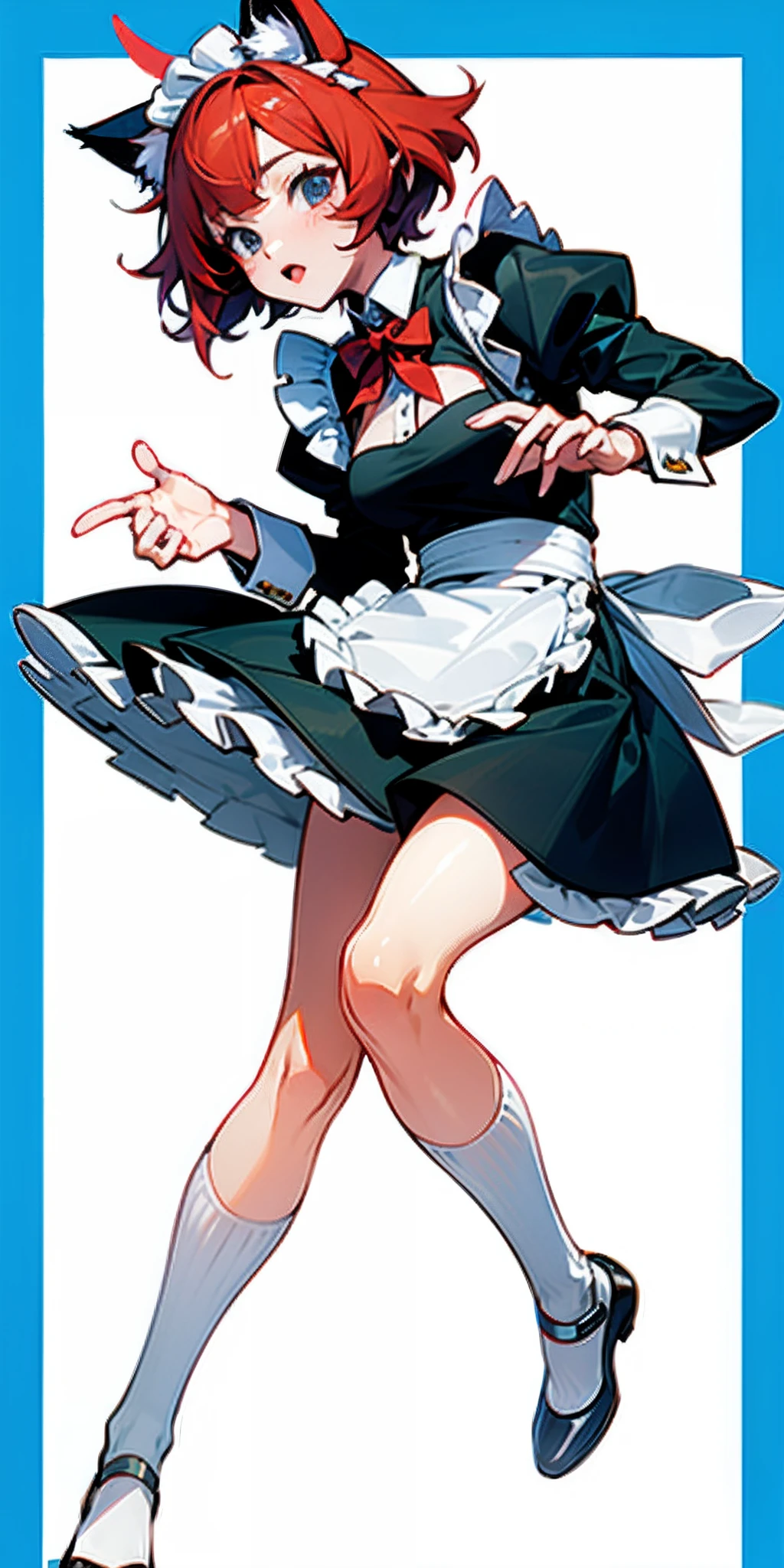 cat ear,Maid skirt,adolable ,quadratic element,Normal hands and feet