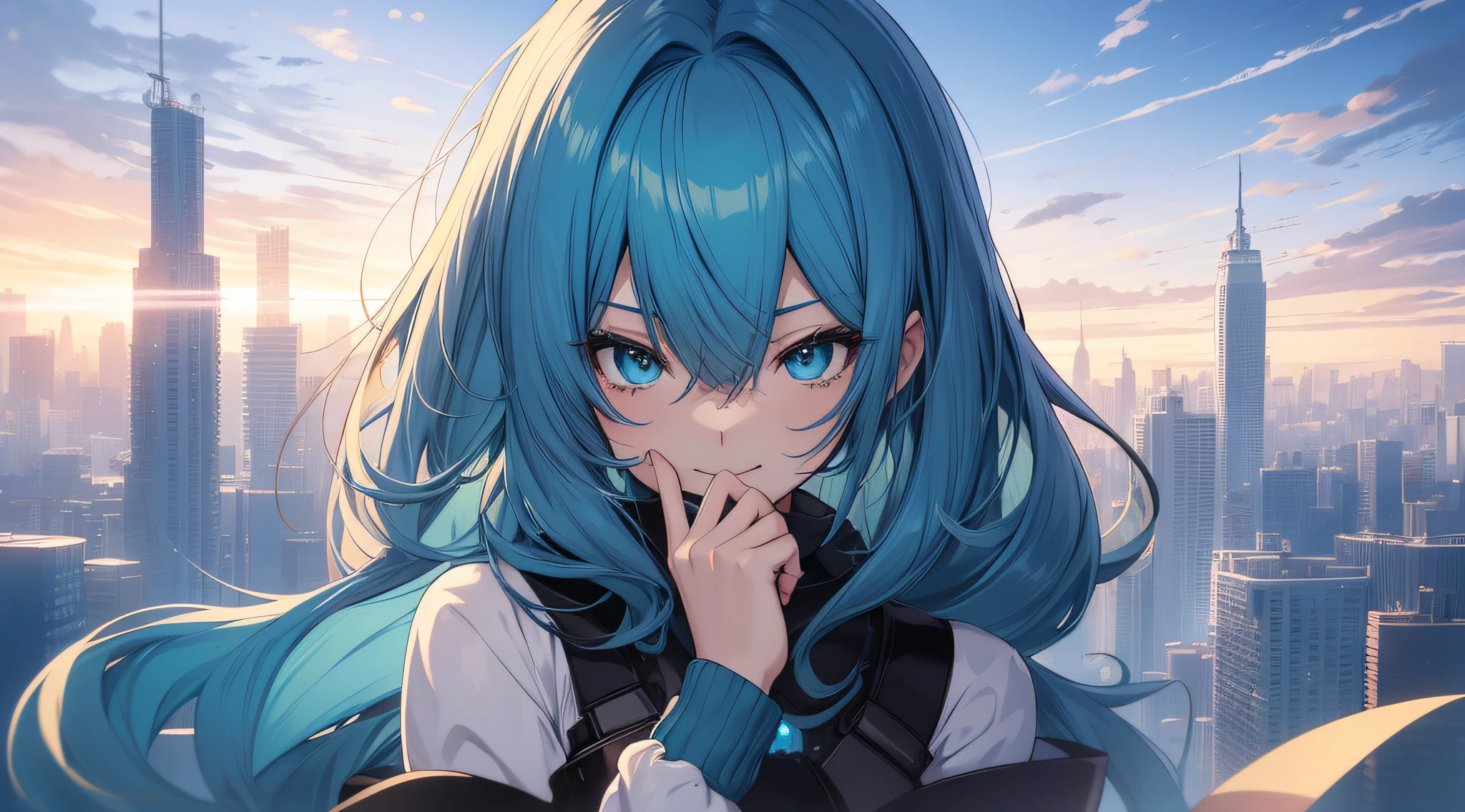 Anime girl with blue hair and blue eyes in blue dress, style of anime4 K, digital anime art, digital art in anime style, Anime art wallpaper 8k, Anime girl with teal hair, digital art on pixiv, anime art wallpaper 4k, anime art wallpaper 4k, Detailed Digital Anime Art, advanced digital anime art」, digital anime illustration, Anime Artwork,ssmile