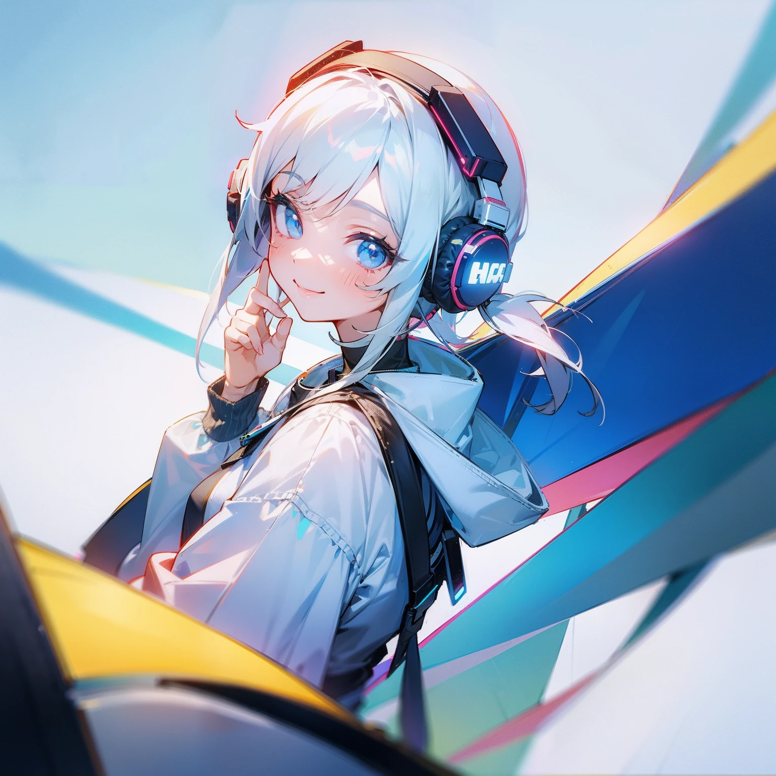 ​masterpiece　top-quality　smiling  girl　Cute headphones　View Viewer　Long distance:1.3　Large virtual space:1.5