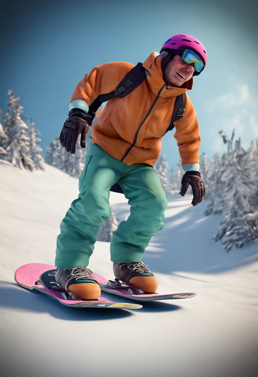 snowboard man, pixar style, hyper realista, HDR