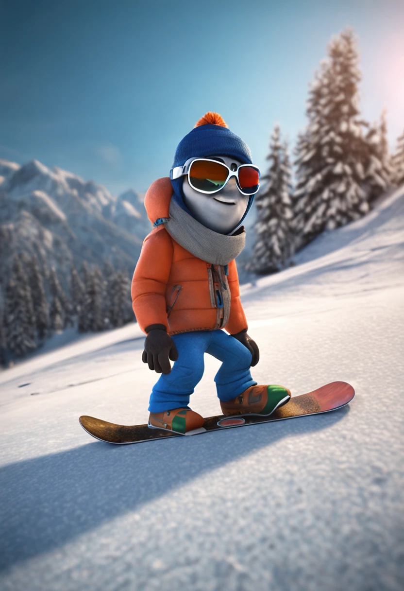 snowboard man, pixar style, hyper realista, HDR