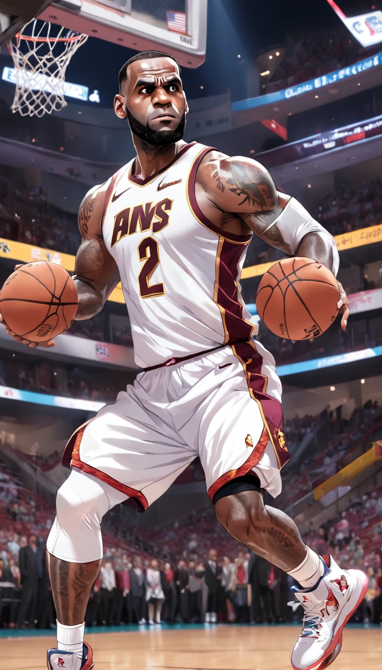 LeBron James jogando basquete como personagem de anime , Standard scenario , roupas tradicionais , melhor qualidade em tudo , obra prima