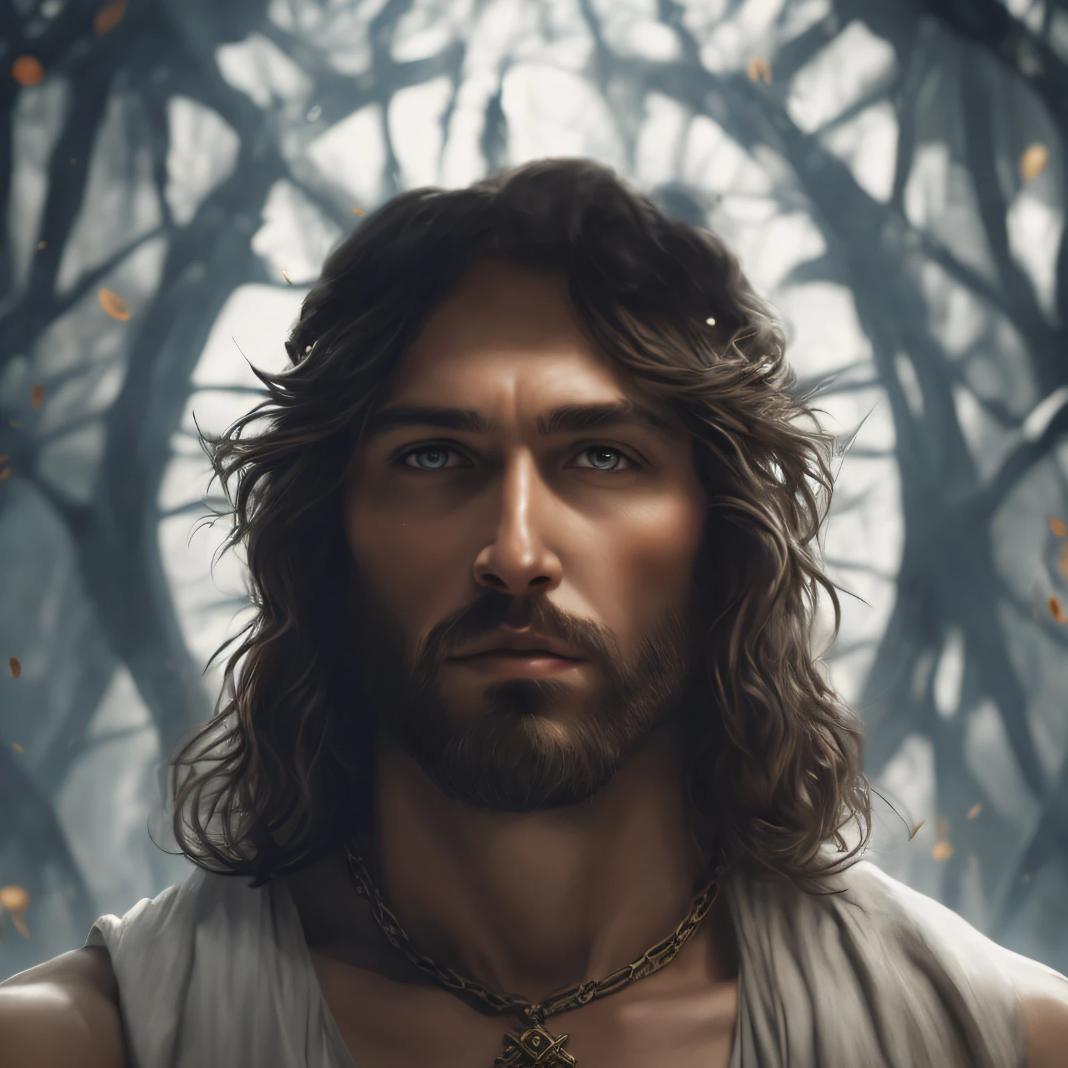imagem arrapada de um homem com cabelos longos e barba, Retrato de Jesus Cristo, retrato masculino da fantasia, by Hristofor Žefarović, Mito grego pintura digital, baixo detalhamento. pintura digital, retrato de fantasia digital, Arte digital detalhada em 4k, Arte digital altamente detalhada em 4k, Directed by: Adam Marczyński, fantasy rpg symmetrical portrait