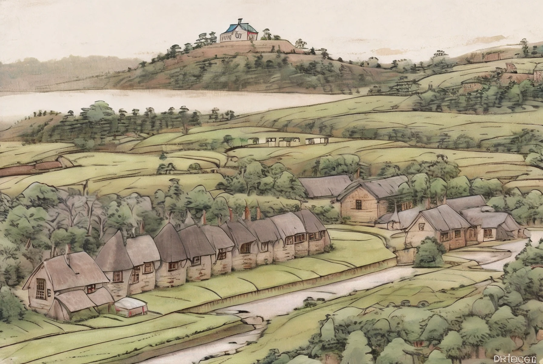 Dreaner-Russian village with huts and churches