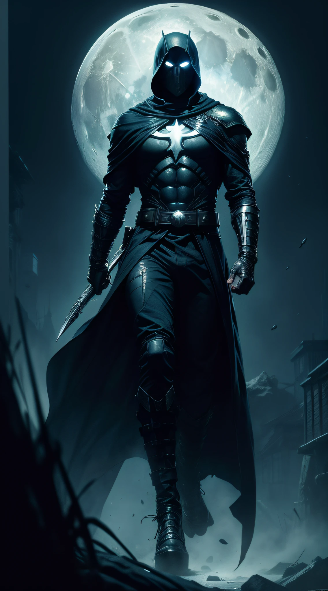 Un rendu octane de Moon Knight from marvel par Tsutomu nihei, , Dark and mysterious background , complexe, highly detailed, digital painting, ArtStation, lisse, mise au point nette, illustration, dessins de Krenz Cushart et Artem Demura et alphonse mucha