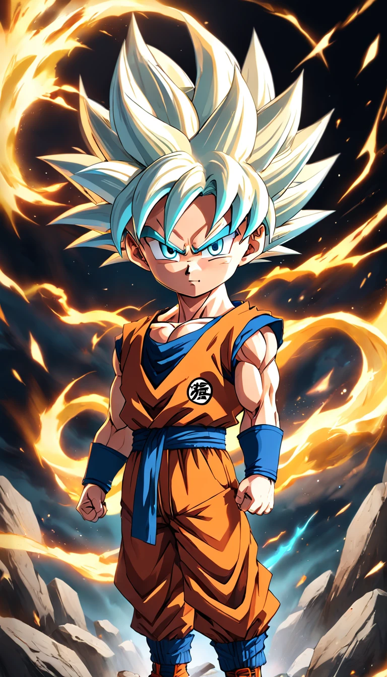 Goku Chibi super Sayajin 3 , Scenario with destruction , imagens sem qualquer deformidade , roupas do dragon ball gt , melhor qualidade em tudo , obra prima
