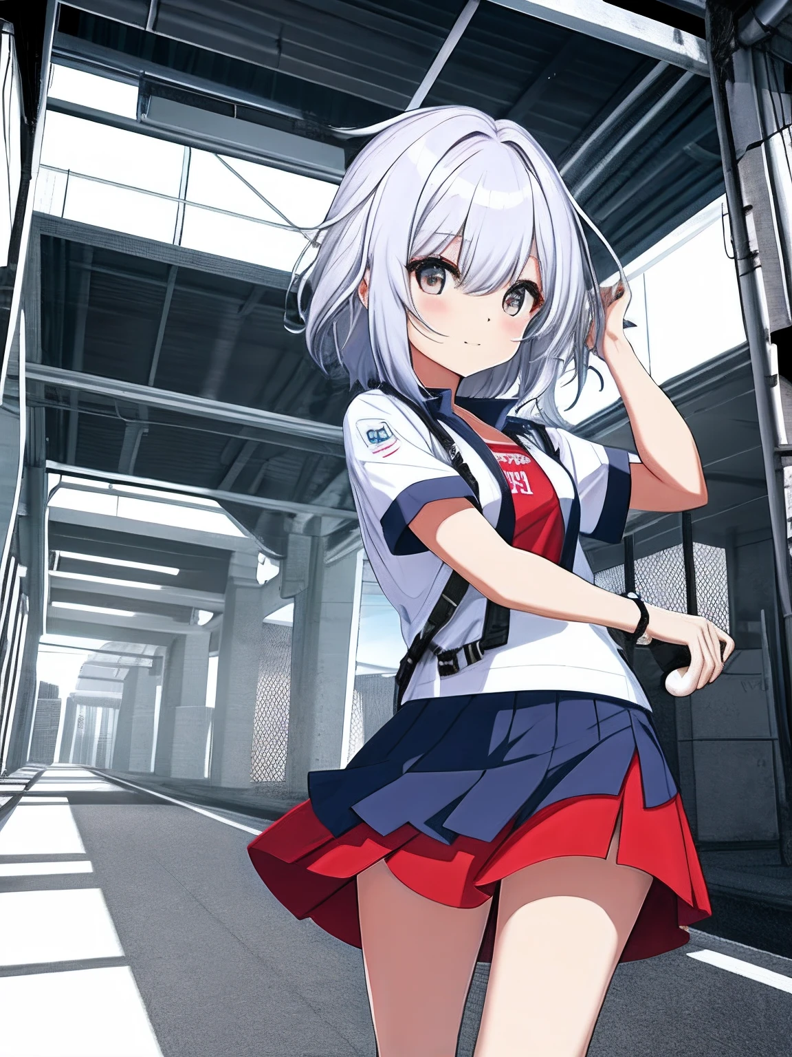 one-girl，tightshortsleeve，Superskirt，white color hair