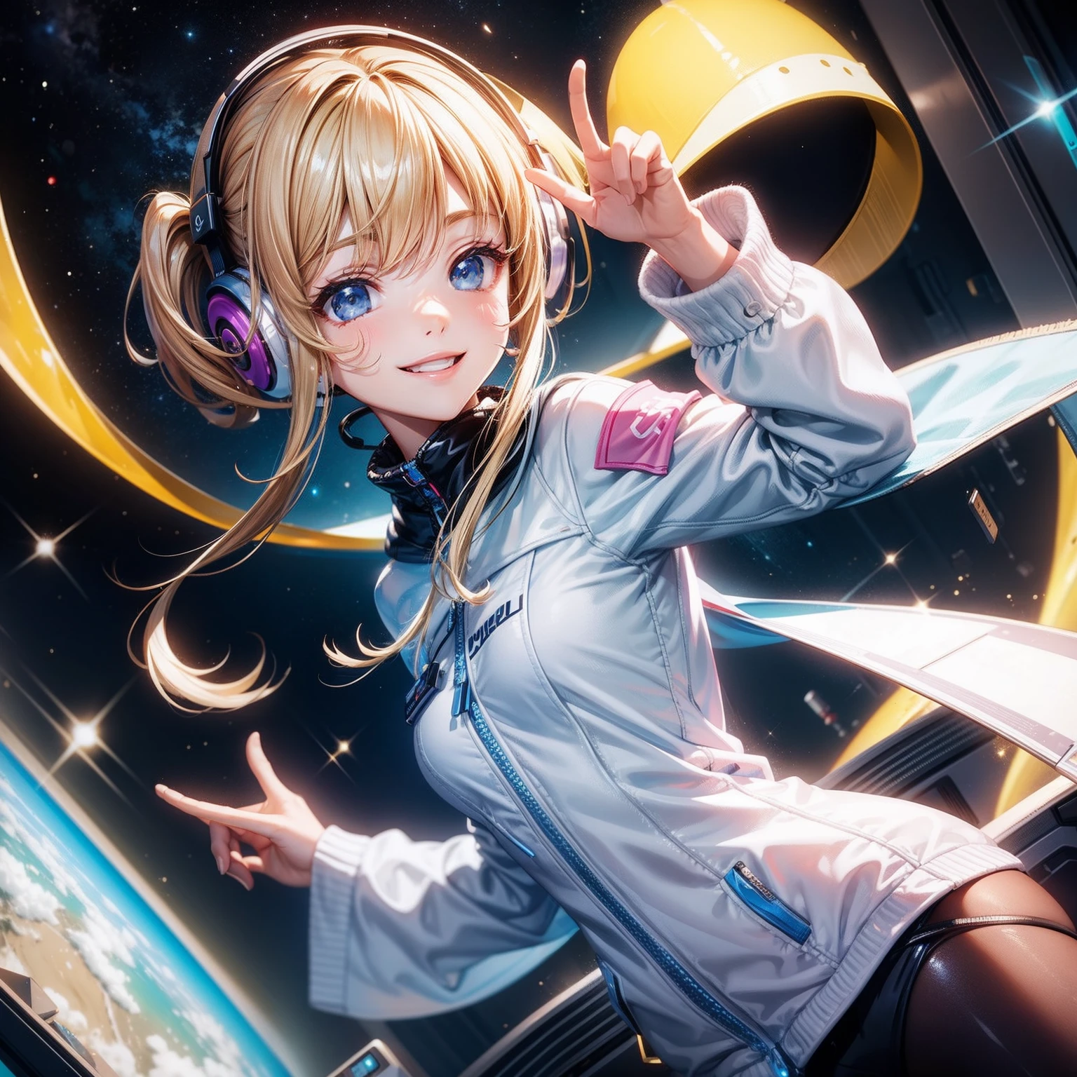 masterpiece top-quality smiling girl headphones longshot Virtual space