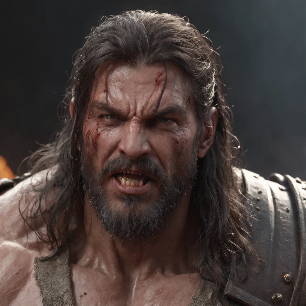(professional 3d render:1.3) af (Realistic:1.3) most beautiful artwork photo in the world,Features soft and shiny male heroes, ((Epic hero fantasy muscle man rough wet hero angry look long hair short beard and ferocious expression in dynamic pose, Fantastic location, Majestic cluttered environment)), full body 8k unity render, action shot, skin pore, very dark lighting, heavyshading, Detailed, Detailed face, (vibrant, photograph realistic, Realistic, Dramatic, Dark, Sharp focus, 8K), (Old leather garments damaged by weathering:1.4), ((((Wear fur)))), (Intricate:1.4), decadent, (Highly detailed:1.4), Digital painting, rendering by octane, art stations, concept-art, smooth, Sharp focus, illustration, Art germ, (loish:0.23), wlop ilya kuvshinov, and greg rutkowski and alphonse mucha gracias, (Global illumination, Studio light, volumettic light), heavy rain, particles floating, lotr, fantasy, elf, full bodyesbian, ((Dark and ancient city background:1.3)),CGSesociety,art stations
