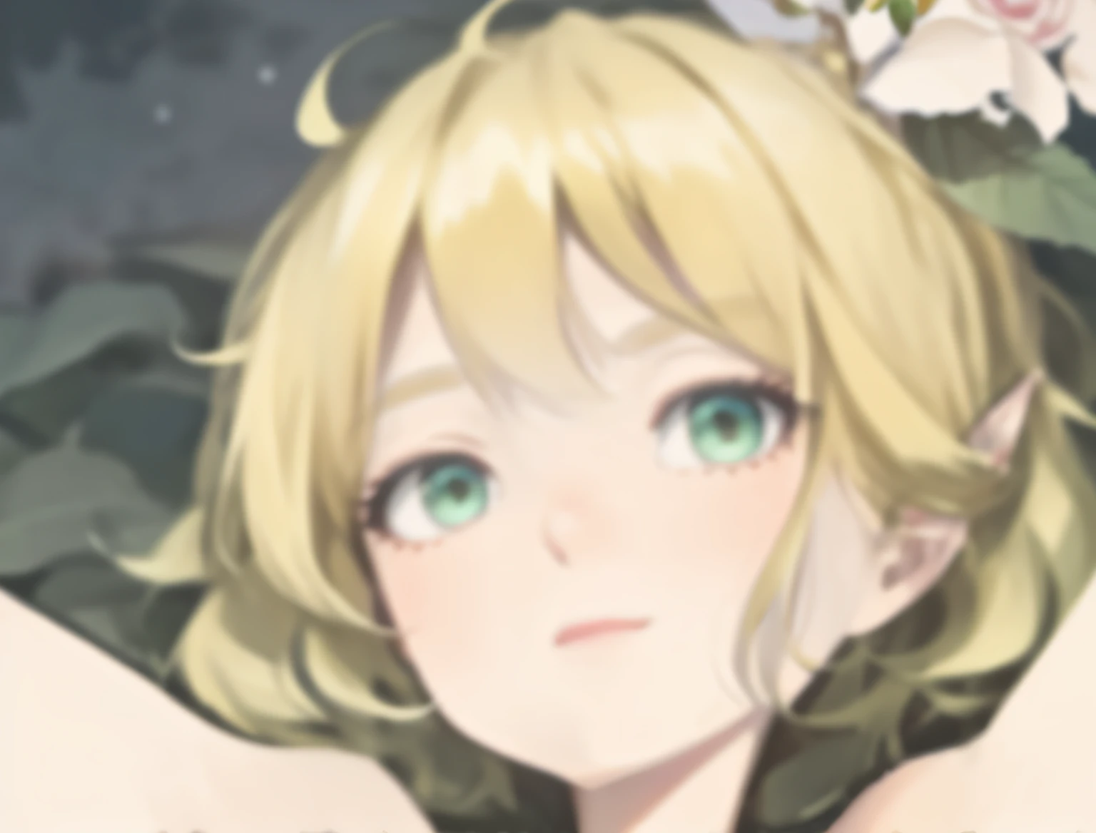 (best quality,4k,8k,highres,masterpiece:1.2),ultra-detailed,cute,blonde-haired boy with a head flower,green-haired boy with a head wreath, sweat, bikini, blush, 