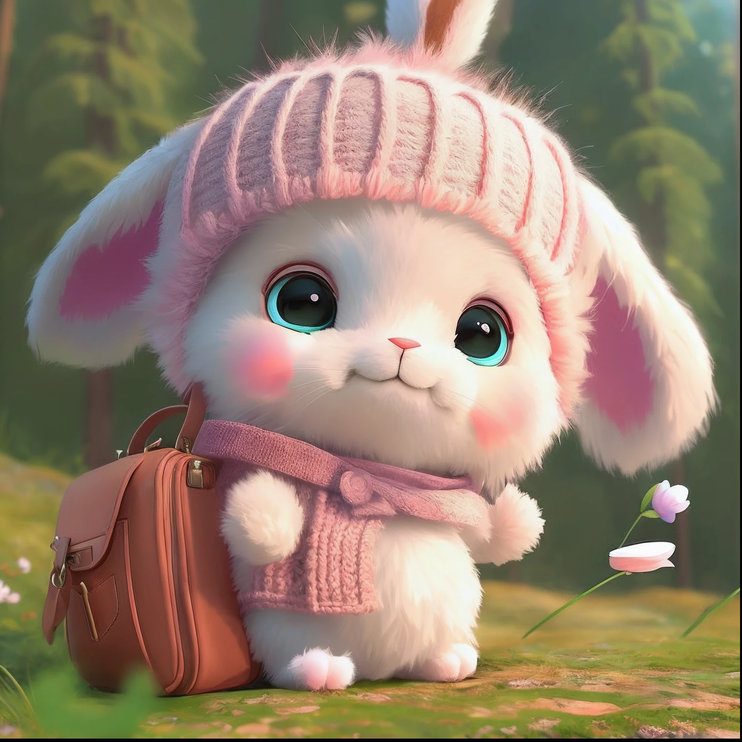 a closeup of two cartoon rabbit with a bag and a cap, adorable digital painting, cute digital art, cute anthropomorphic bunny, cute cartoon character, cute detailed digital art, cute character, cute 3 d render, cute adorable, cute and adorable, cute and adorable, adorable and adorable, adorable cute, cute animal, adorable and cute, cute cartoon, cute forest creature near a river.