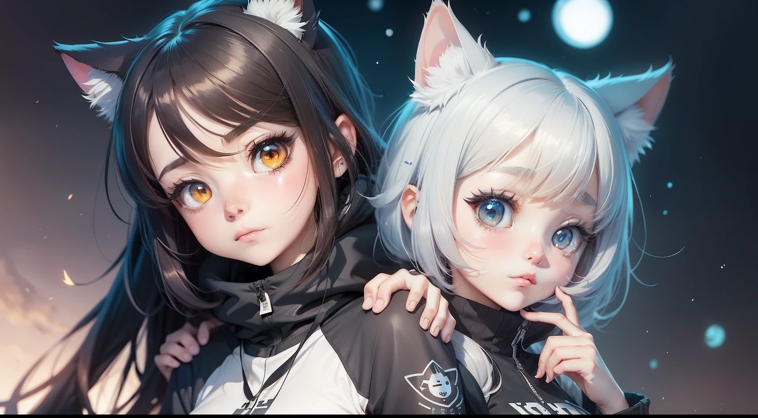 There is a cat on one shoulder,cartoon of a girl with a cat on her shoulder, she has a cute expressive face, in style of cytus and deemo, pin on anime, Anime moe art style, with huge luminous sad eyes, Female protagonist 👀 :8, with index finger, High quality anime art style, Cute anime style, in an anime style