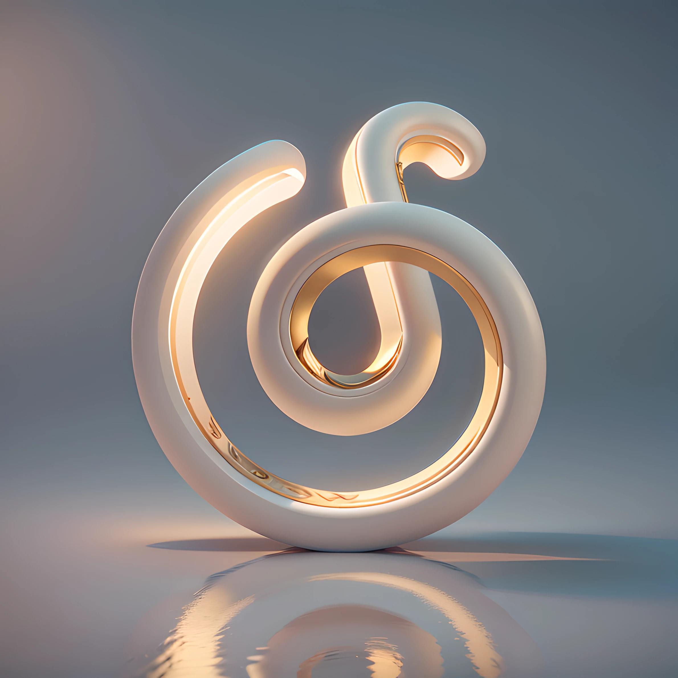 On the ground there is a white and gold figure, The letter D, Stylized 3D, 3 D 徽标, 3d 8k render, japonisme 3 d 8 k ultra detailed, Digital art, 3 d sculpture 8 k octane render, Delicate white and gold neon, golden number, behance 3d,Golden lotus:1,Golden curves:2