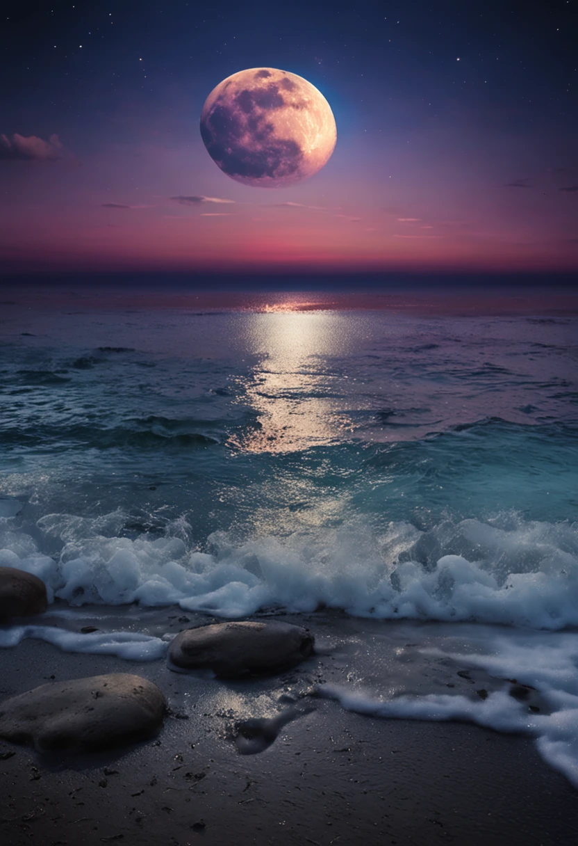water, The sea, clouds, the night, full moon