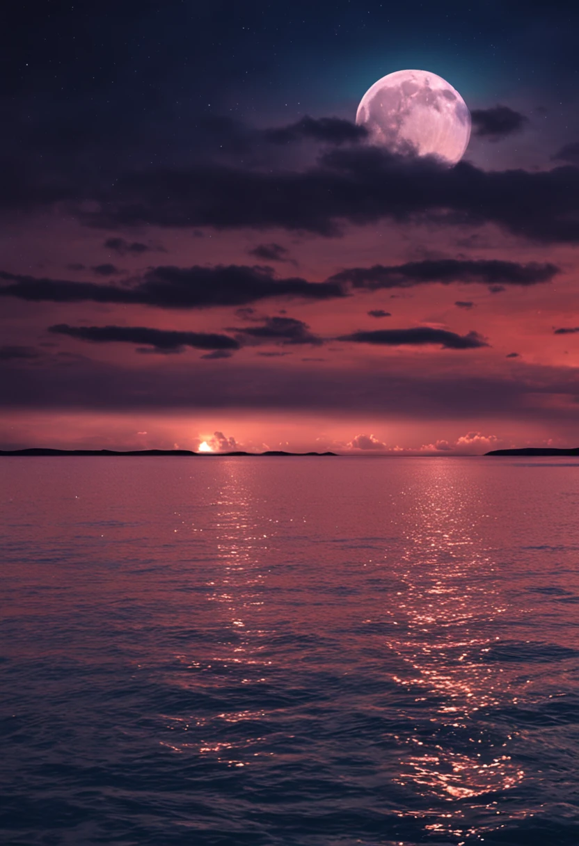 water, The sea, clouds, the night, full moon