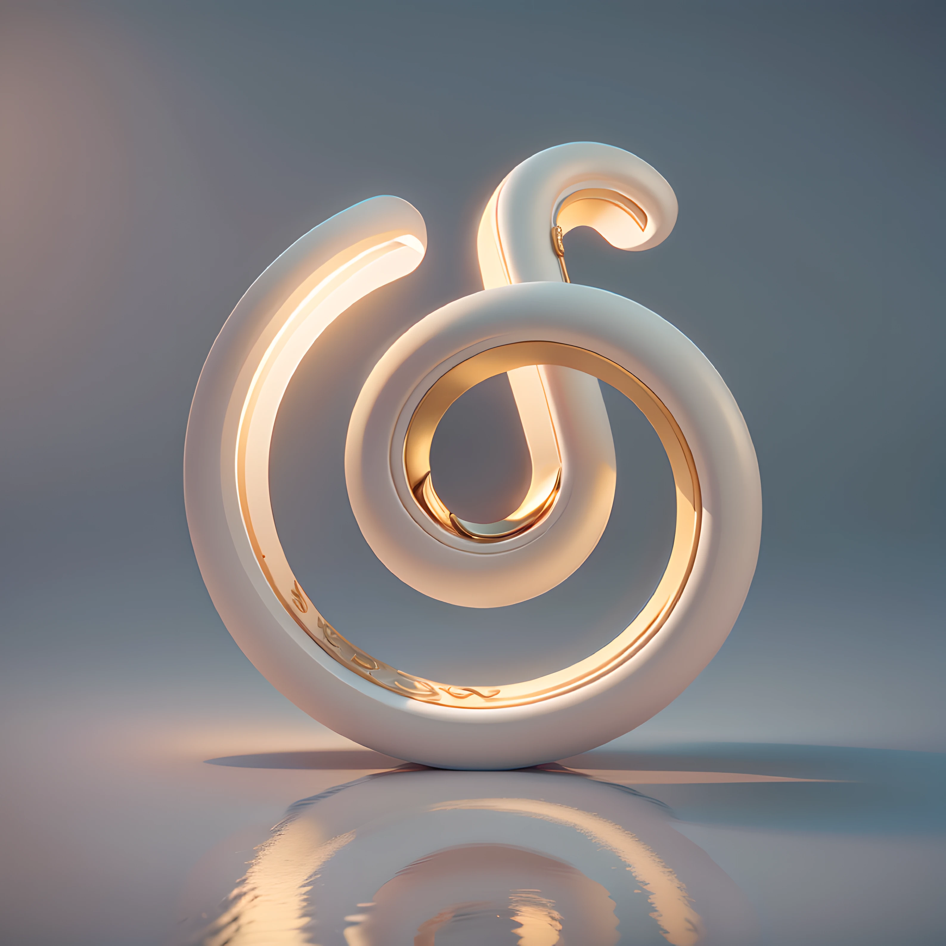On the ground there is a white and gold figure, The letter D, Stylized 3D, 3 D 徽标, 3d 8k render, japonisme 3 d 8 k ultra detailed, Digital art, 3 d sculpture 8 k octane render, Delicate white and gold neon, golden number, behance 3d,Golden lotus:1,Golden curves:2