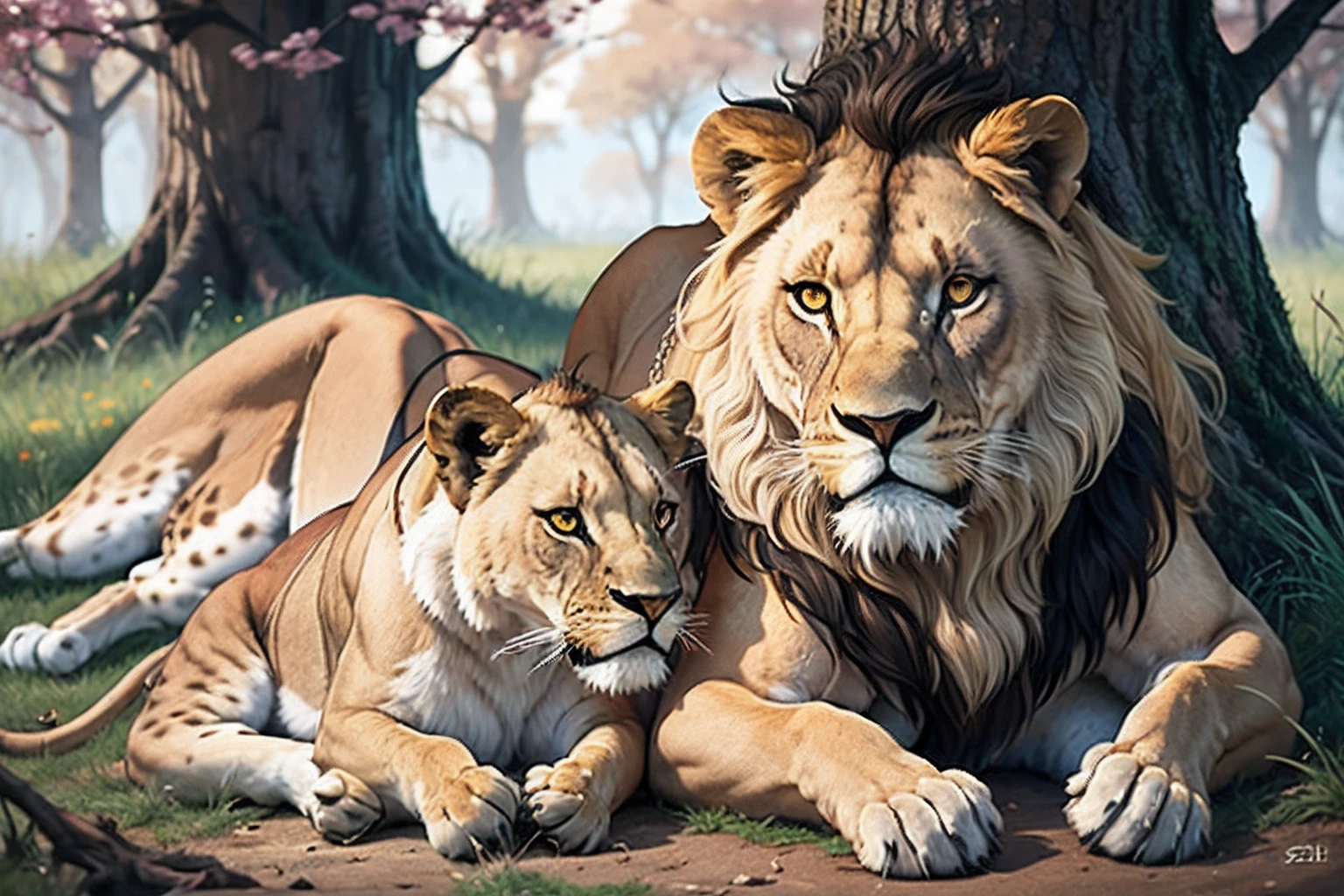 3 lions hunting