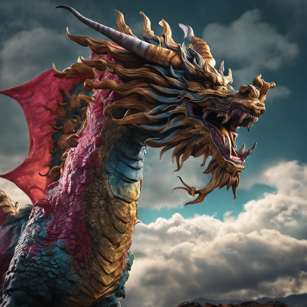 Best Quality, masutepiece, 超A high resolution, (photos realistic:1.4), Perfect litthing, realistic shadow, magnificent scene, Legendary creature mixed with Chinese dragon and horse, dramatic sky, vivd colour.