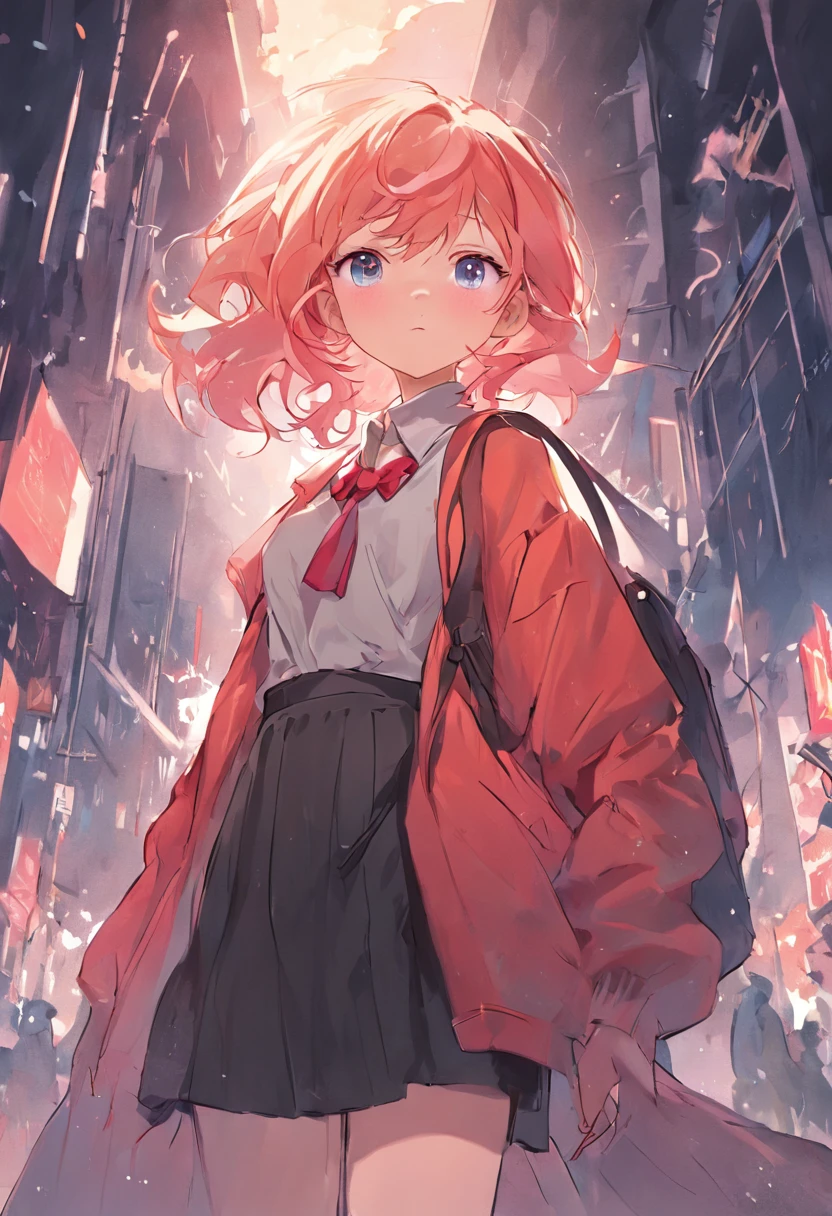 Create an illustration with the image of an attractive cool cute female character。She combines sophisticated style with pretty elements.、Confident and charming。Incorporating modern fashion items and accessories、Try drawing with unique poses and facial expressions.。