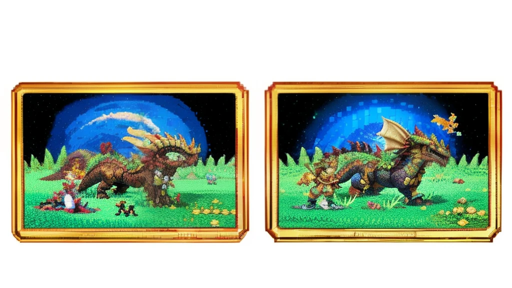 鸟山明风格,Flat pixel games《dragon quest》,Game monster design,(a Oriental Dragons:1.4),Full body like,16-bit pixels