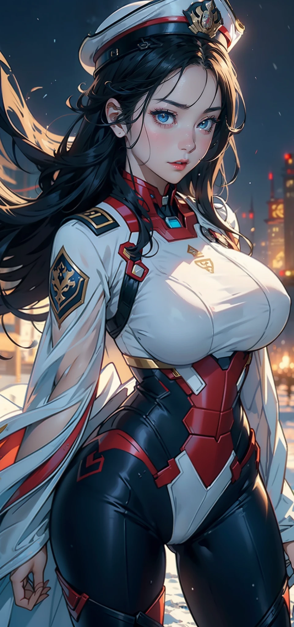 1womanl,33yo,熟妇,mature,extremely large bosom,Big breasts Thin waist,long leges,Raised sexy,Pornographic exposure, 独奏,Beauty contests,standing on your feet(Background with:the sea,snow mountains,warships,at winter season,Blizzarding,Big snowflakes)On warships, She has long black hair,Long hair flutters in the wind,Redlip,dynamicposes,Sweat profusely,drenched all over the body,seen from the front, hair straight, mostly cloudy sky,(((tmasterpiece),(Very detailed CG unity 8K wallpaper),best qualtiy,cinmatic lighting,detailed back ground,beatiful detailed eyes,Bright pupils,(Very fine and beautiful),(Beautiful and detailed eye description),Blue eyes,Redlip,ultra - detailed,tmasterpiece,)),facing at camera,(The upper part of the body),A high resolution,ultra - detailed),revealing breasts,Bare genitalia, Bulge,legs are open,sexyposture,Camel toes,Flushed complexion,Open-mouthed,frontage,Chinese officer,Officer's cap,(Wearing:White cloak,Down jacket White officer transparent uniform,Sexy leggings,Bare breasts,Bare genitalia,Armour,Gold wire embroidery,Snowflake decoration,Iron Man uniform,Sci-fi futuristic style)