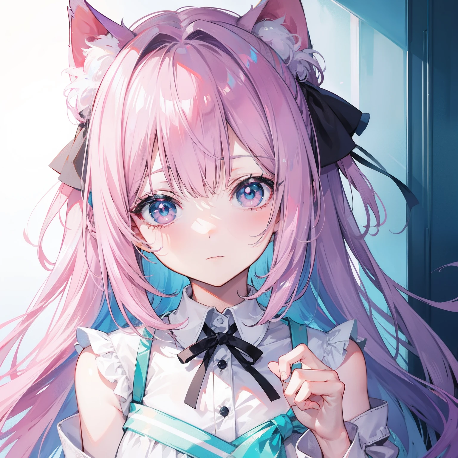Anime girl with pink hair and blue eyes wearing a white dress - SeaArt AI