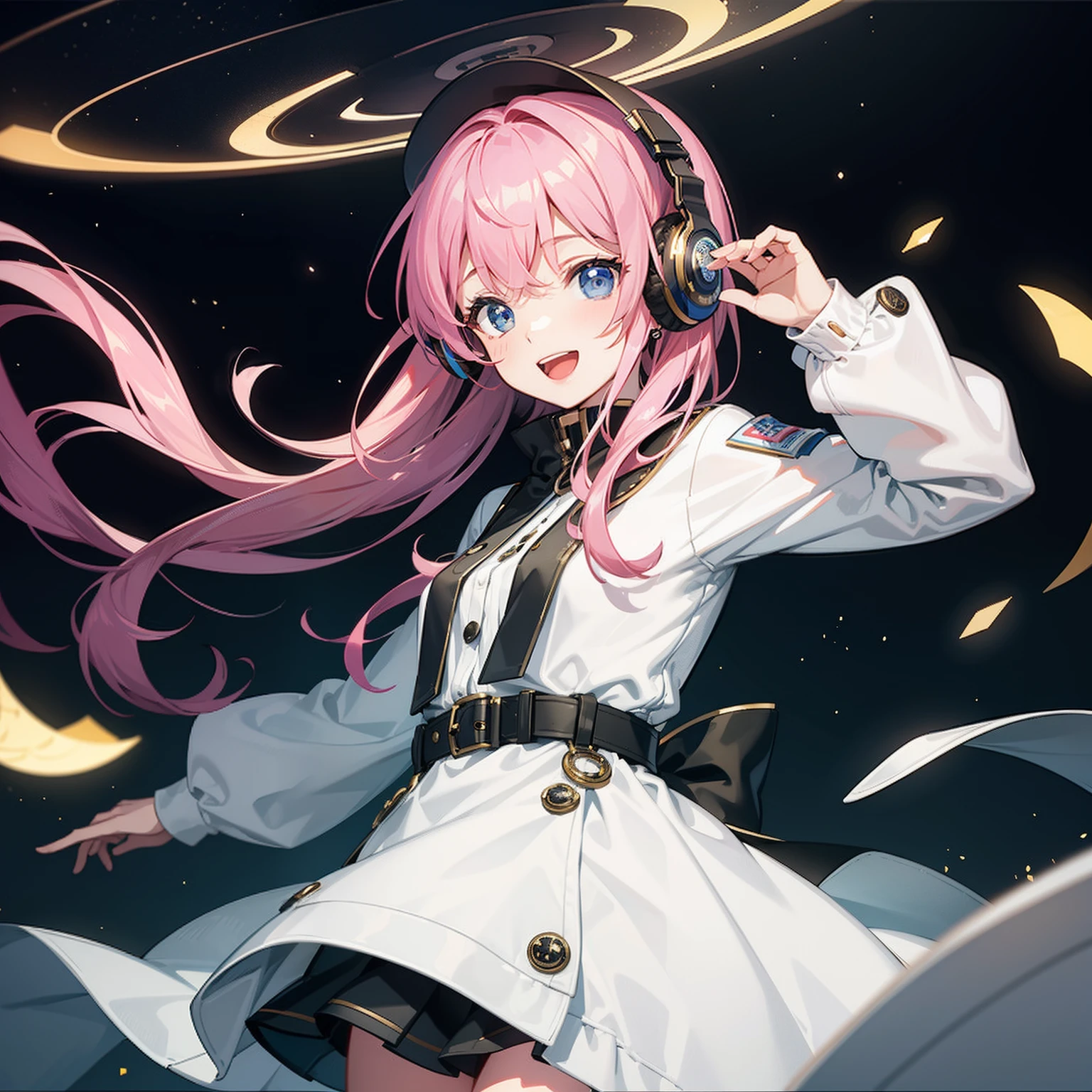 masterpiece top-quality Shy laughter girl with headphones Music note clothing caps longshot Virtual space