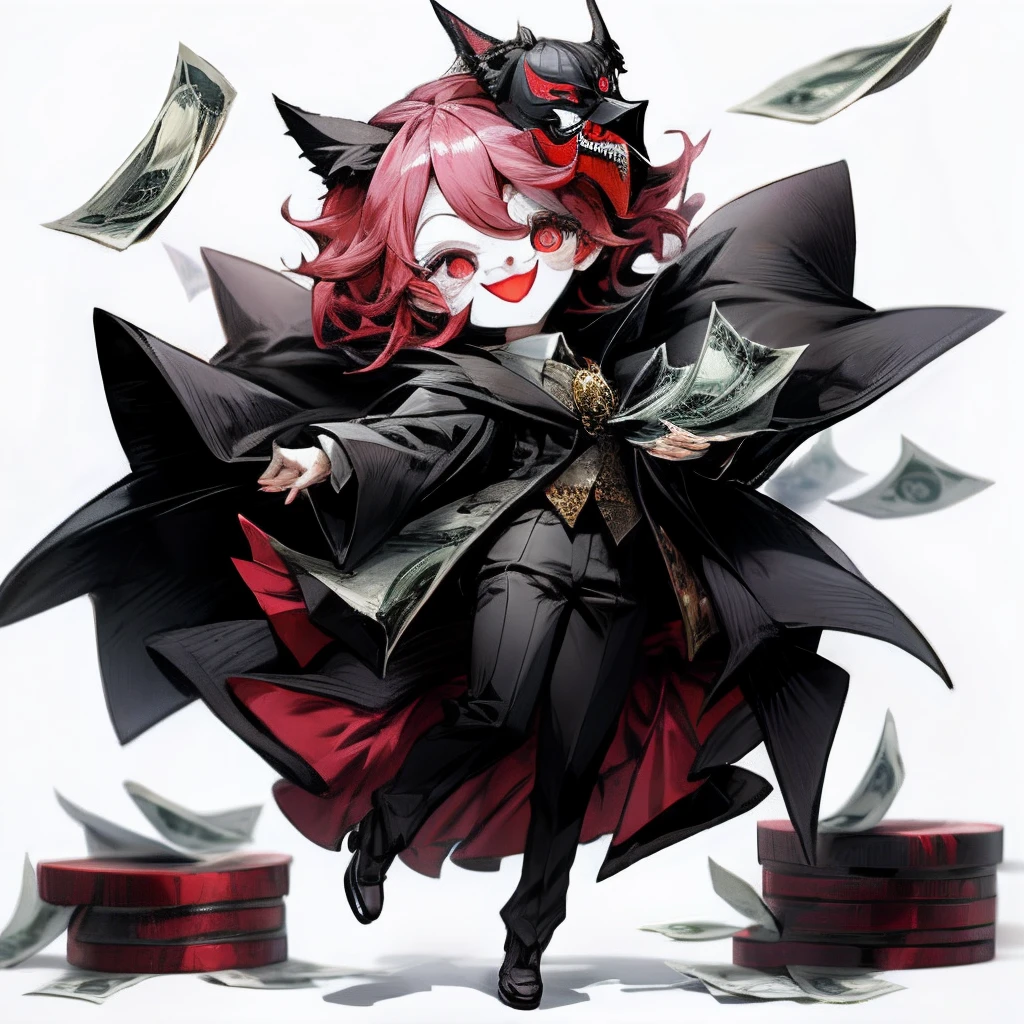 fullllbody、femele、Joker Mask、They are throwing money、Chibi、White background
