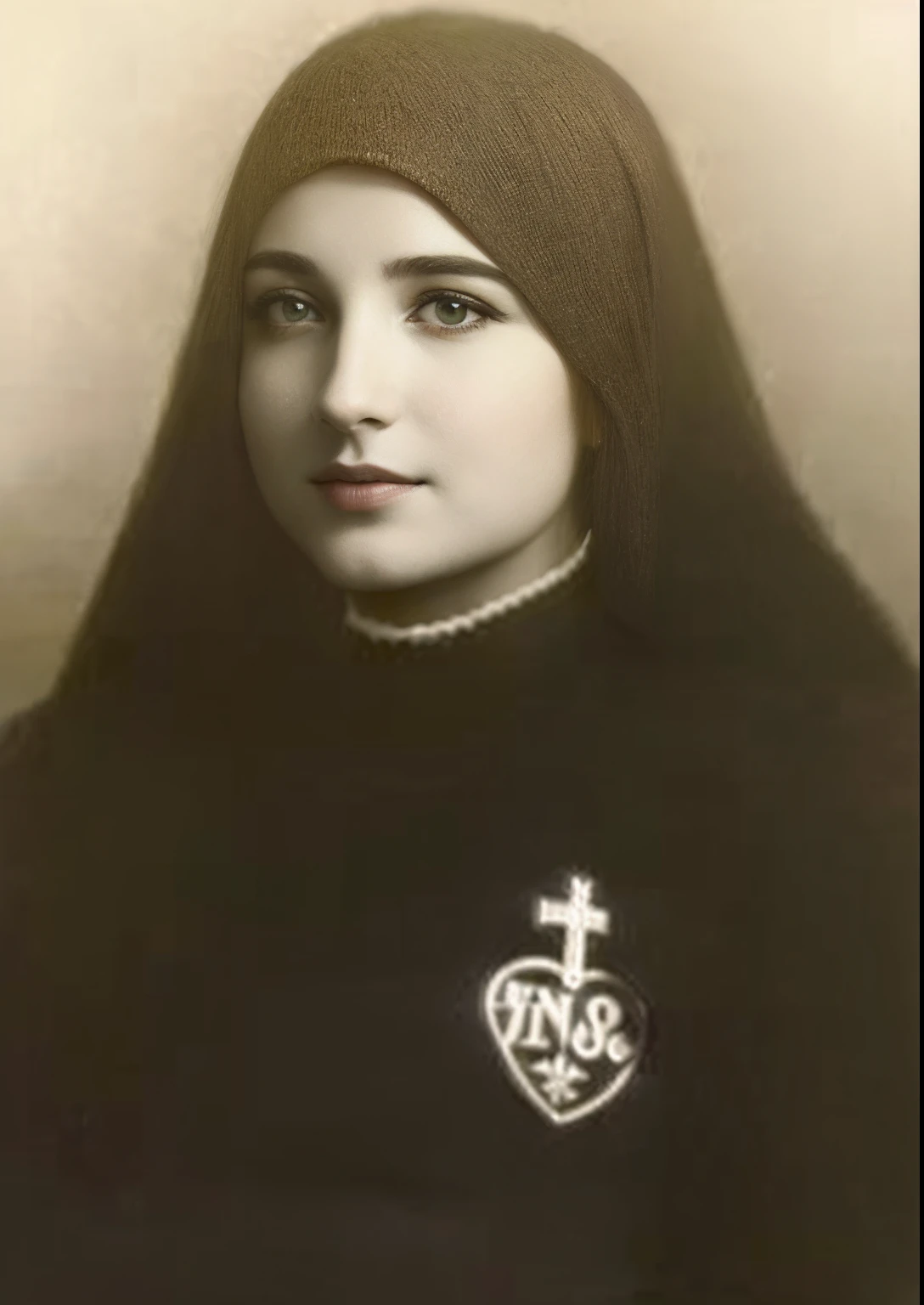 Em 1930, uma foto em preto e branco de uma freira com um manto preto, inspired by Louise Abbéma, Monserrat Gudiol, Maria Panfilova, Madalena Radziej, Retrato de Lumastina Celerraria, Tamara de Lepika, Anna Podedworna, inspired by Jesús Mari Lazkano, inspirado em Fede Galizia, foto realista perfeito