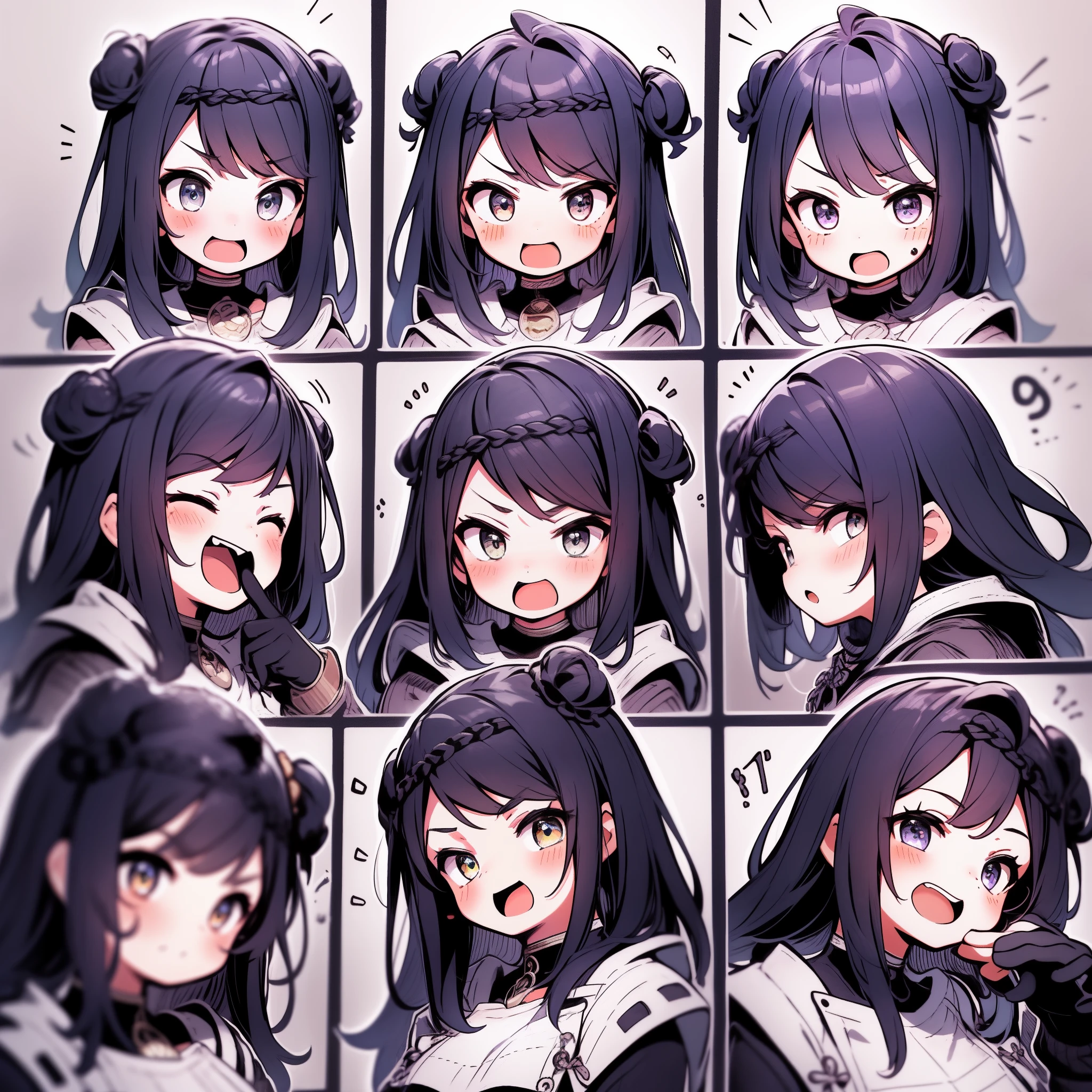 1 Cute Girl，9 tables，9 poses and expressions，Black strokes，Different emotions，10