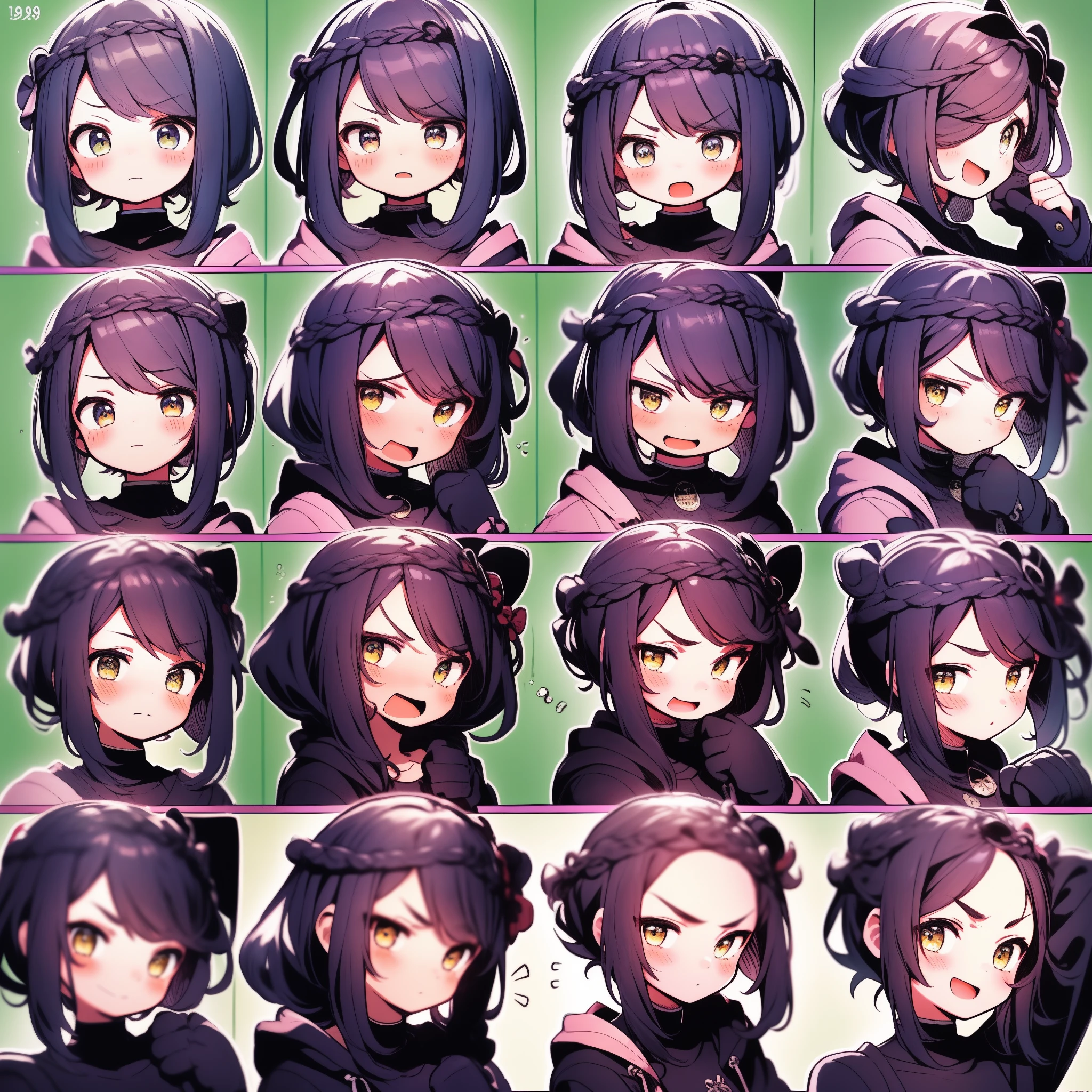 1 Cute Girl,9 tables,9 poses and expressions,Black strokes,Different emotions,10