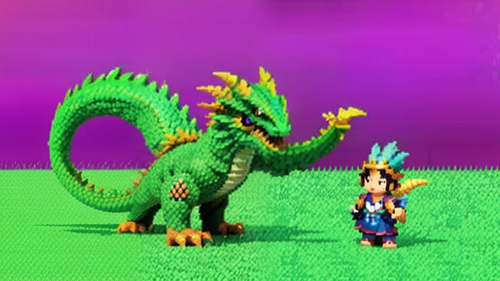 鸟山明风格,Flat pixel games《dragon quest》,Game monster design,(a Oriental Dragons:1.4),Full body like,16-bit pixels