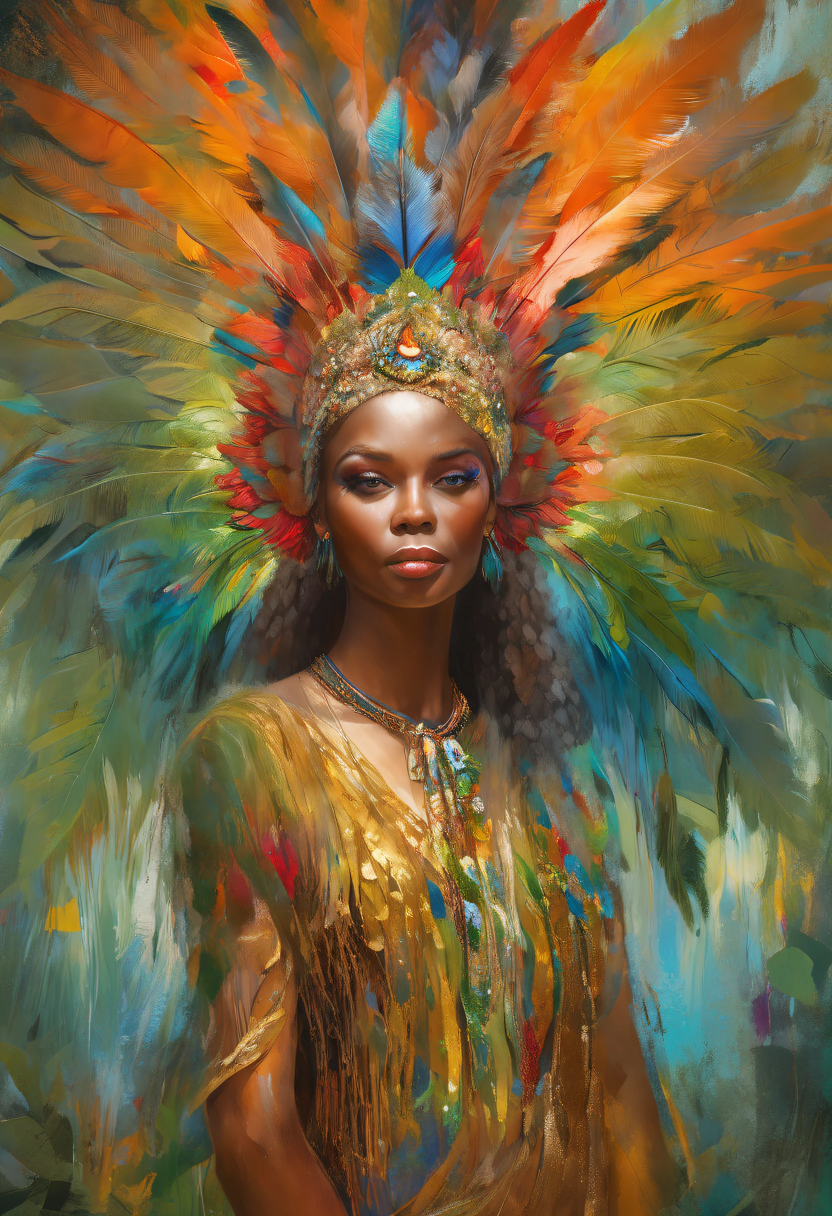 (extremely detailed CG unity 16k wallpaper:1.1), (Denoising strength: 1.45), (tmasterpiece:1.37), wallpaper, original, (1girl:1.35), (solo), full body, dynamic, blue eyes, detailed eyes, peacock wing, (disheveled hair), colored tips, colored inner hair, jewelry, intricated filigree, feathers on dress, volumetric lighting, jungle, Tyndall effect, peacock feathers, halation, (illustration), (depth of field), god rays, sparkle, glowing light, best quality, (masterpiece:1.35)  [peacock feather gorgeous dress:(peacock feathers):0.65]