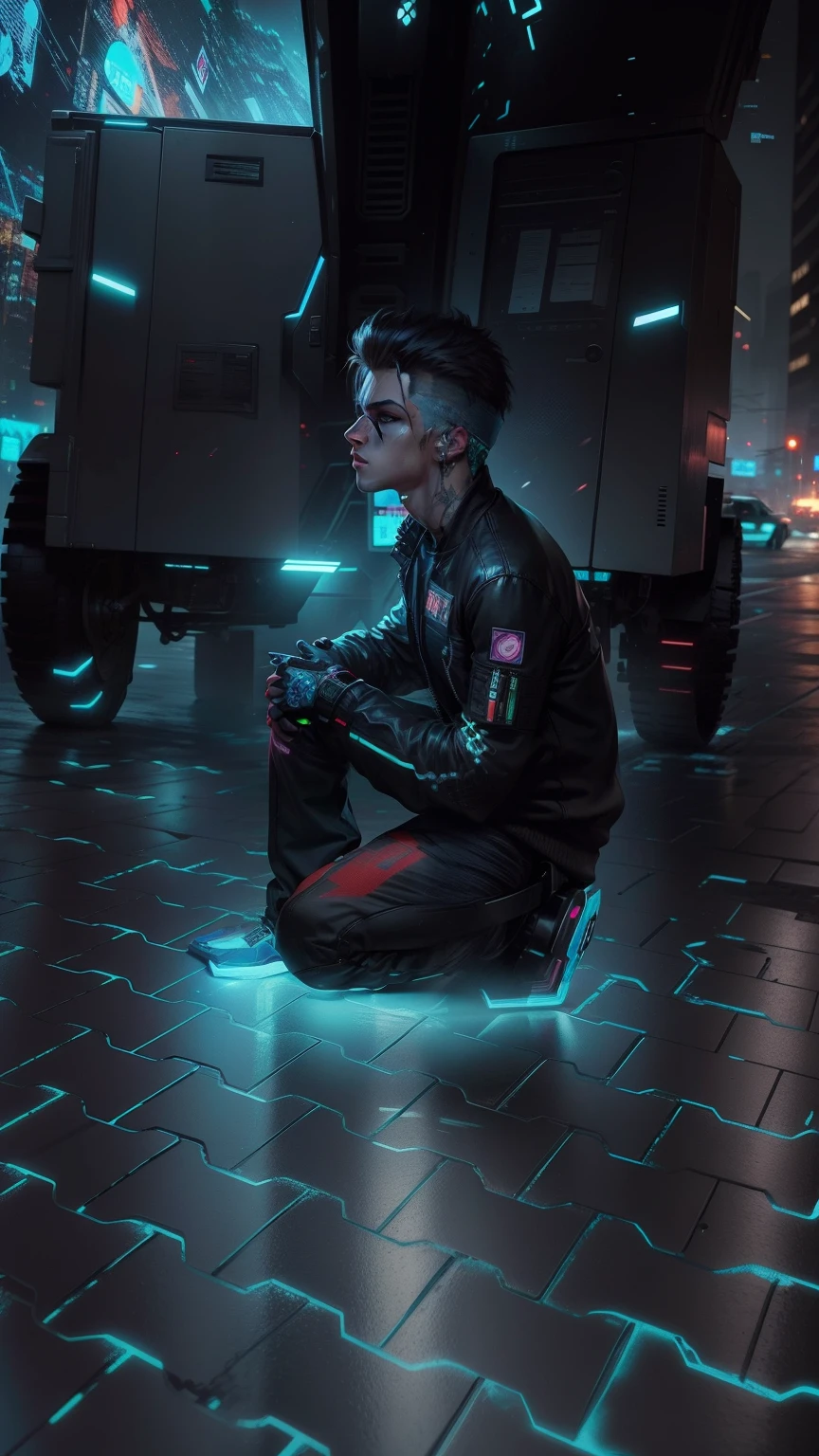 Change background cyberpunk handsome boy, realistic face, 8k, ultra realistic,