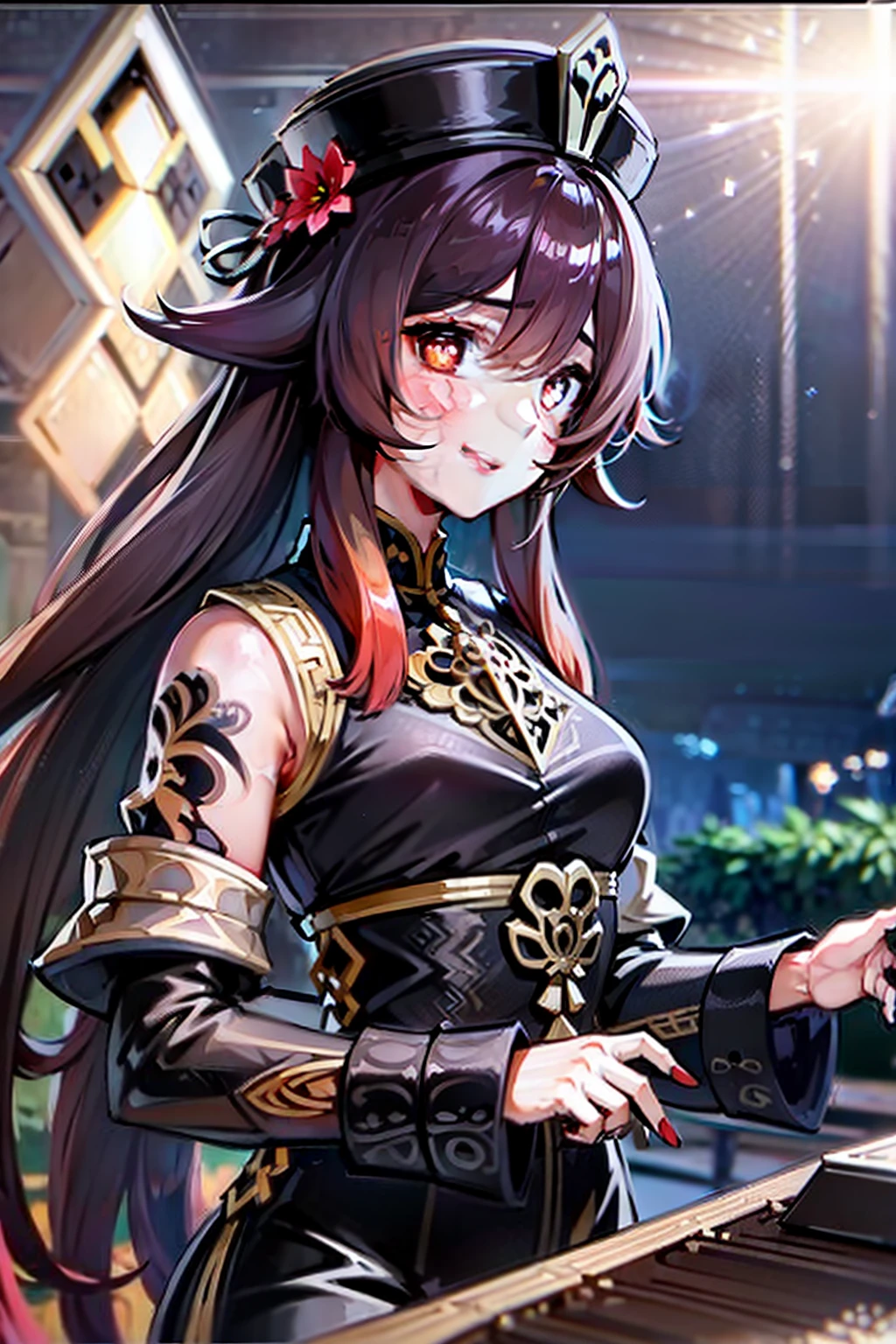 Beautiful Caucasian Woman, shoulder length messy hair, Black and gold PVC cat outfit, cheerfulness, full bodyesbian, Beautiful anime waifu style girl, Hyperdetailed painting, Luminism, art by Carne Griffiths and Wadim Kashin concept art, 4K 分辨率, fractal isometrics details bioluminescens , a 3D render, rendering by octane, intricately details , Cinematic, trending on artstation Isometric Centered hyperrealistic cover photo awesome full color, handpainted , grittiness, Realistic Mucha , Intricate, hit definition , Cinematic,Rough sketch, Bold lines, On paper,