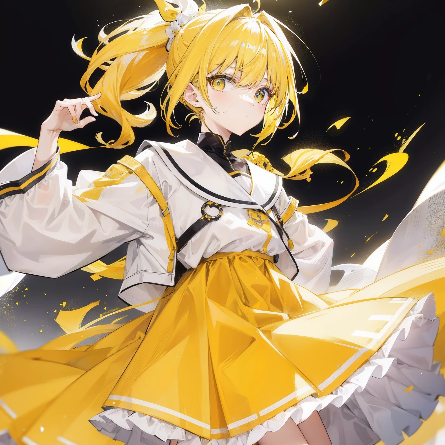 Yellow-haired ponytail,Yellow and white clothes