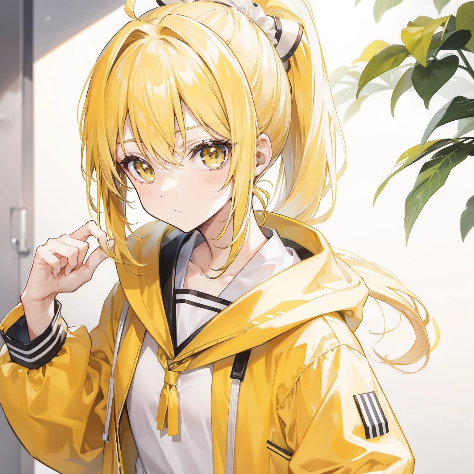 Yellow-haired ponytail,Yellow and white clothes