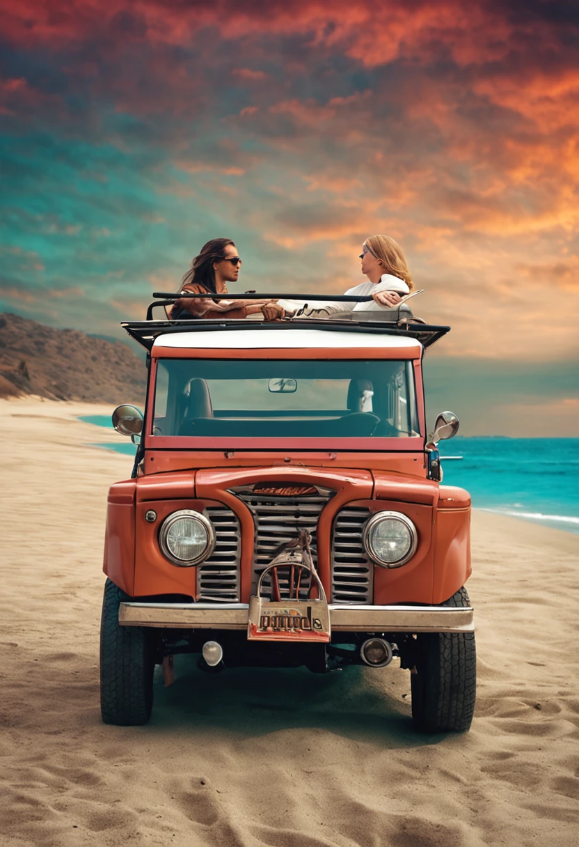 SUV, On the beach, Old Jeep Wiley style, Panoramic roof,